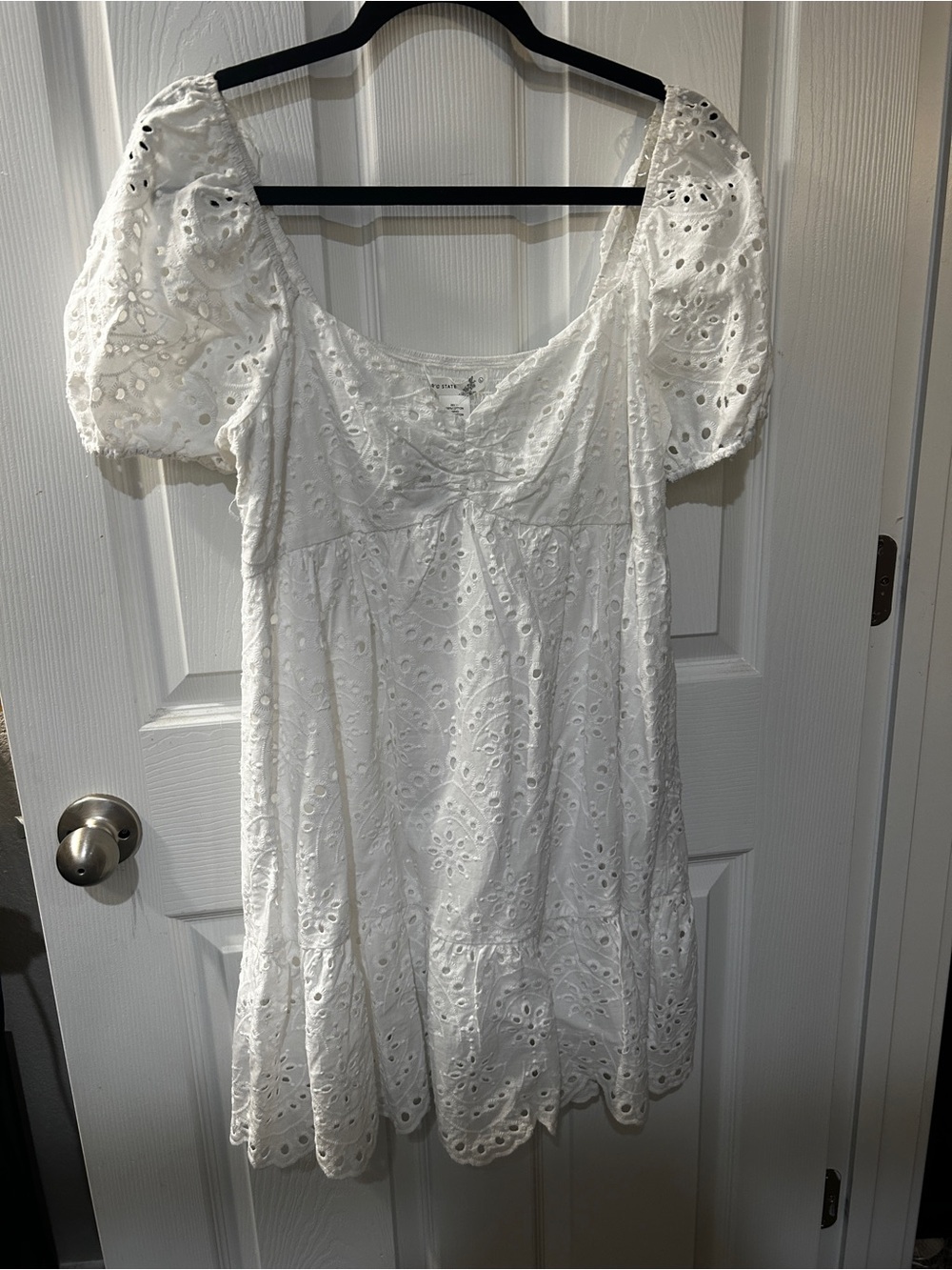 Altar'd State White Eyelet Puff Sleeve Mini Dress